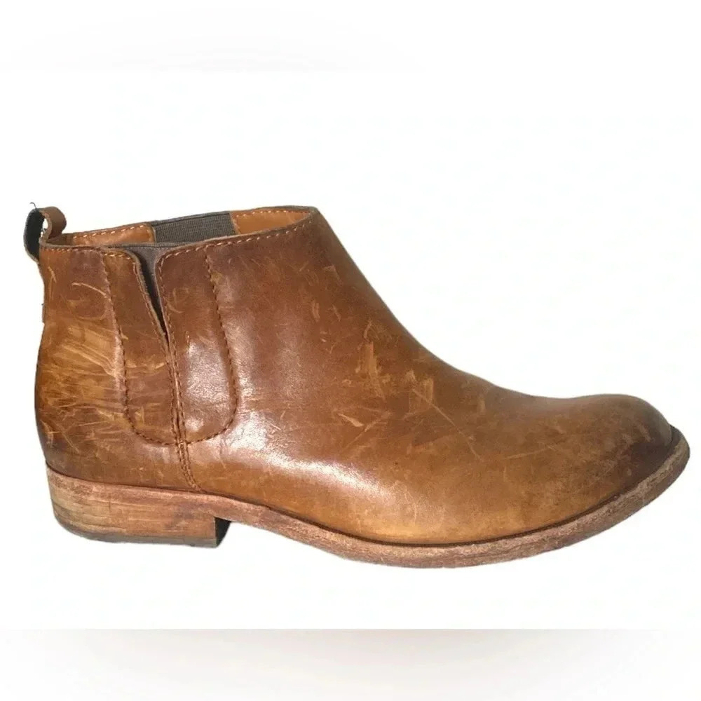 KORK-EASE | Women’s Velma Distressed Leather Rust Ankle Chelsea Boots Size 8M